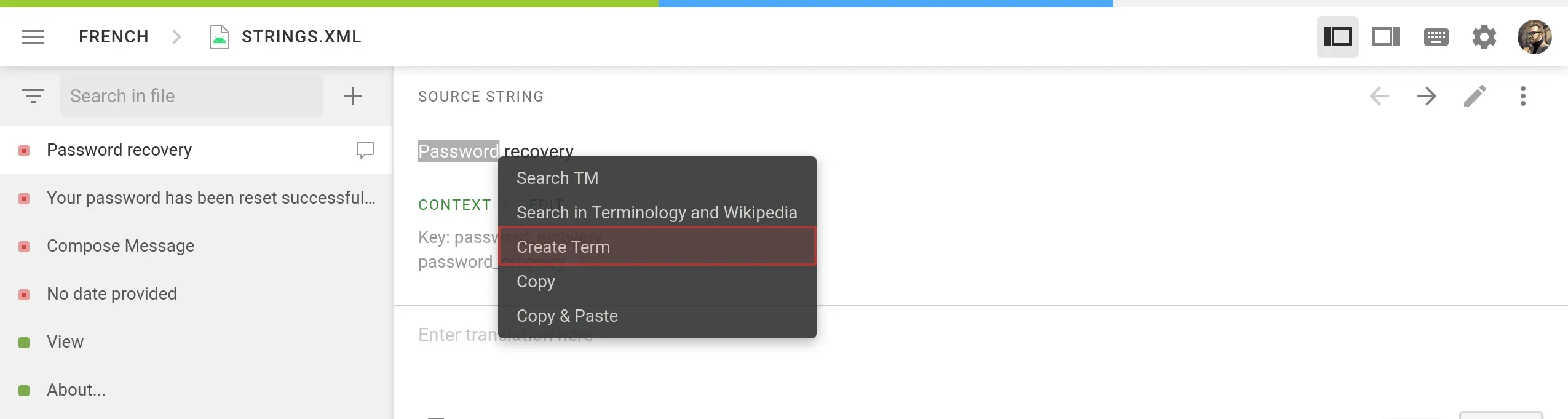 Add concept in glossary in Editor